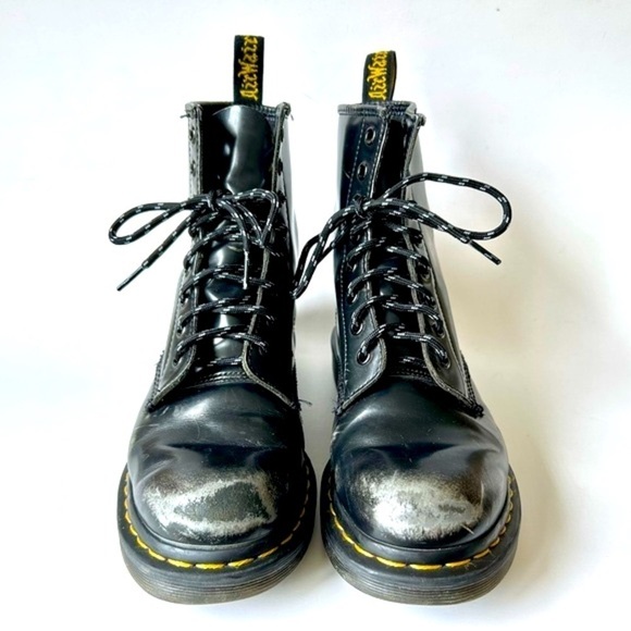 Dr. Martens 1460 Pascal Italian Brush Boot 8-Eye Black Silver Distressed Size 7 - Picture 6 of 12